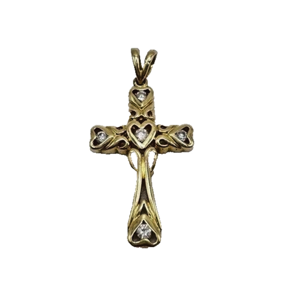 Vintage Estate 14K Gold Religious Cross Diamond Pendant with .25 CT 2.9gr PE117